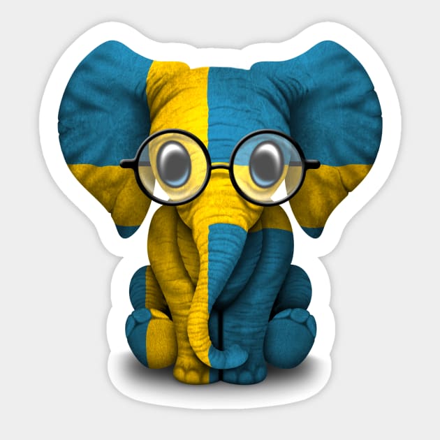 Baby Elephant with Glasses and Swedish Flag Sticker by jeffbartels